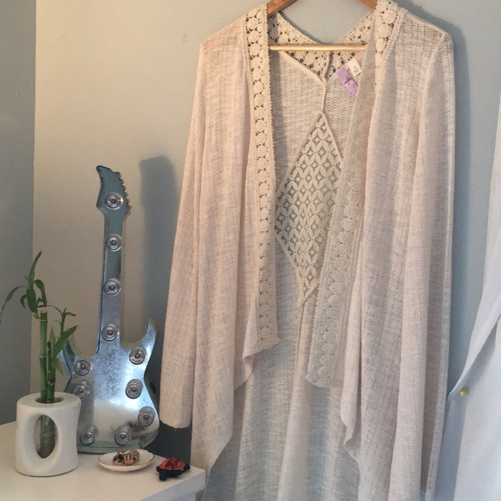 Long cream cardigan sweater